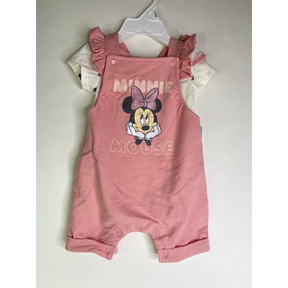Disney Baby Minnie Mouse 2 Piece Set Overalls and Bodysuit Girls 3-6 Months